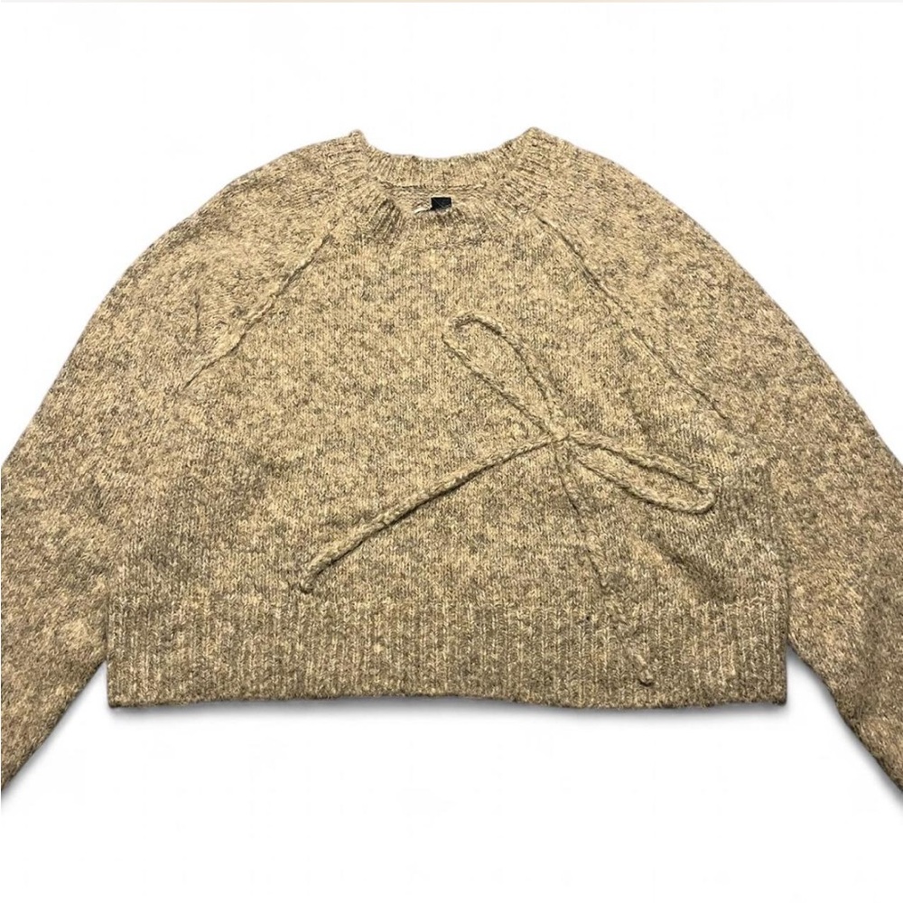 NWT American Eagle Bow Detail Textured Knit Sweater Women's L Oatmeal